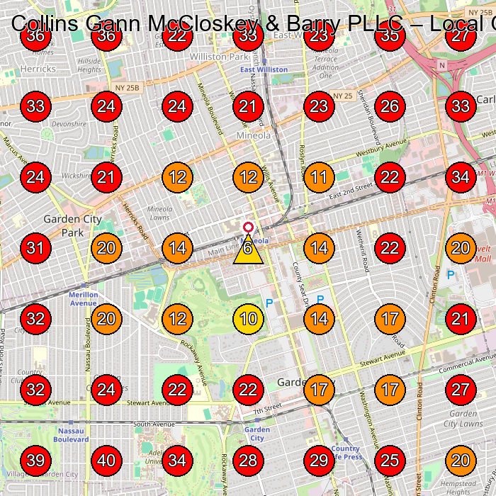 Collins Gann McCloskey & Barry PLLC GeoGrid visibility map for Criminal Justice Attorney in Garden City